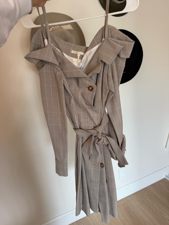 Maje Dresses & Skirts - MAJE Beige Plaid One-Shoulder Midi Dress